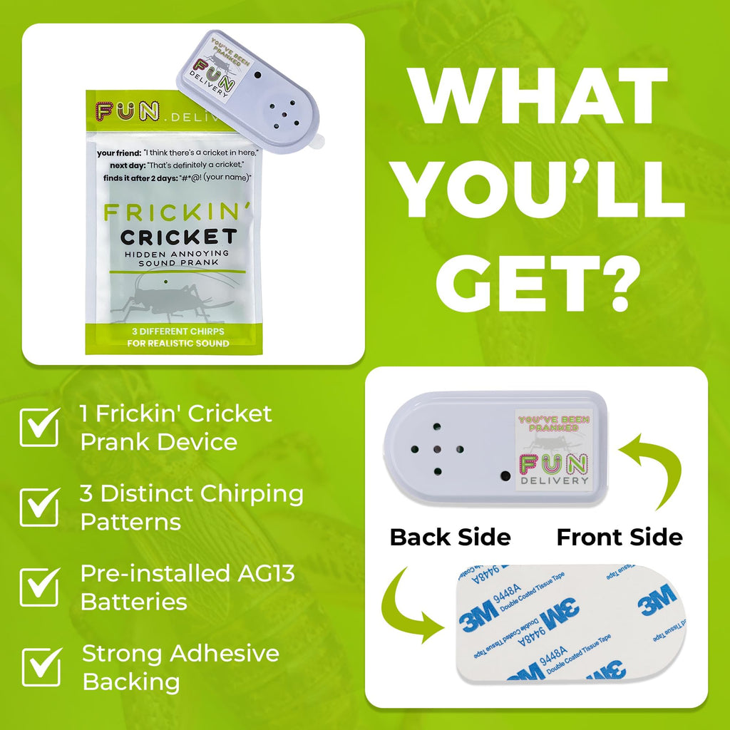 FUN delivery Frickin’ Cricket Hidden Noise Maker – Realistic Chirping Prank Toy for Adults