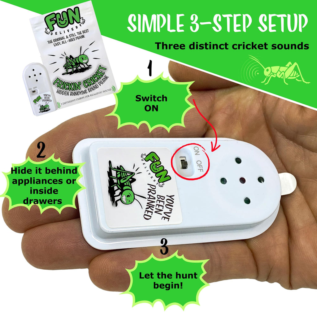 FUN delivery Frickin’ Cricket Hidden Noise Maker – Realistic Chirping Prank Toy for Adults