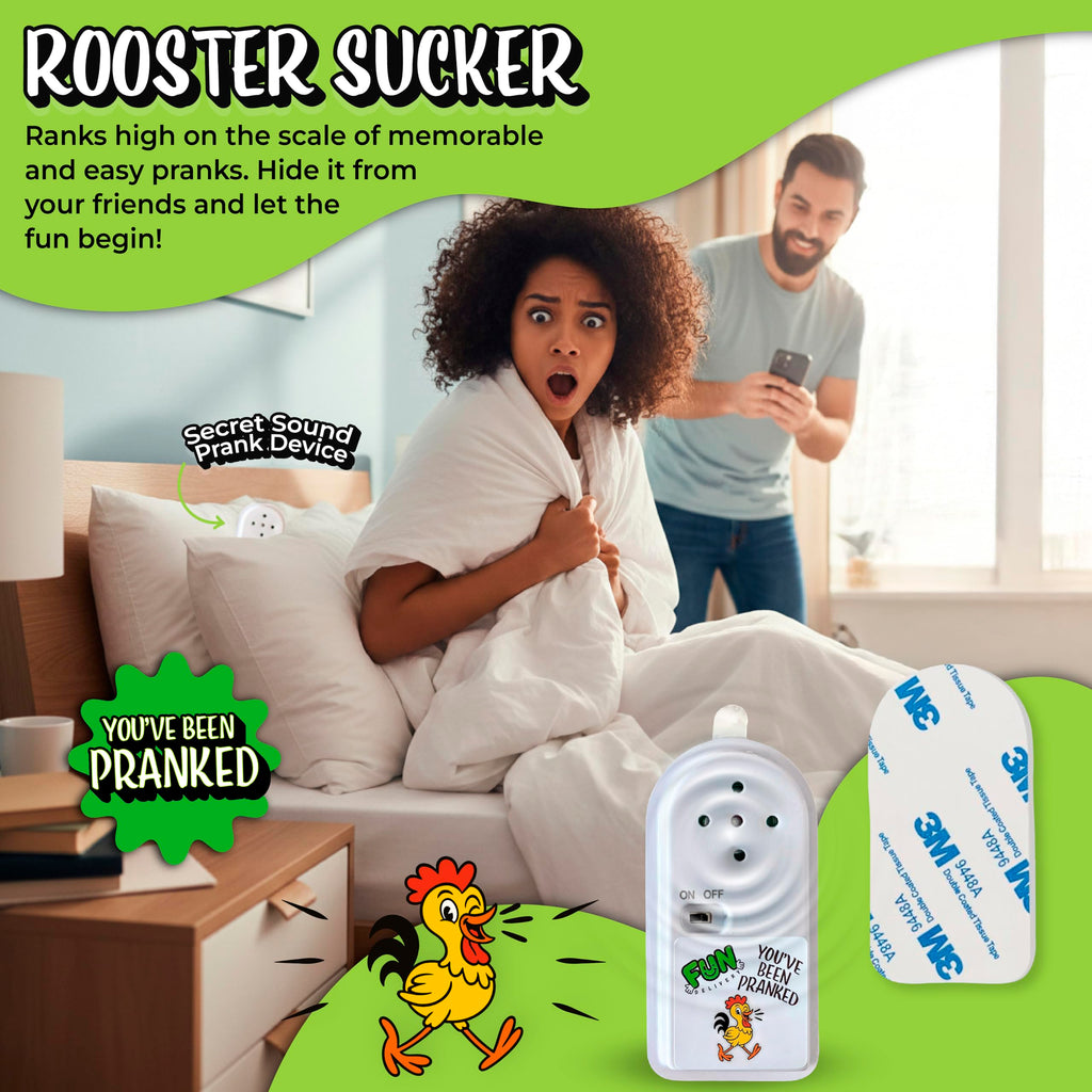 FUN delivery Hidden Rooster Prank Device – Realistic Crow Sound, Ten-Minute Intervals, Adhesive Backing