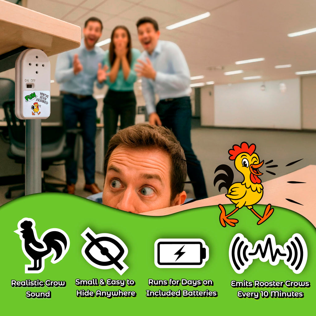 FUN delivery Hidden Rooster Prank Device – Realistic Crow Sound, Ten-Minute Intervals, Adhesive Backing