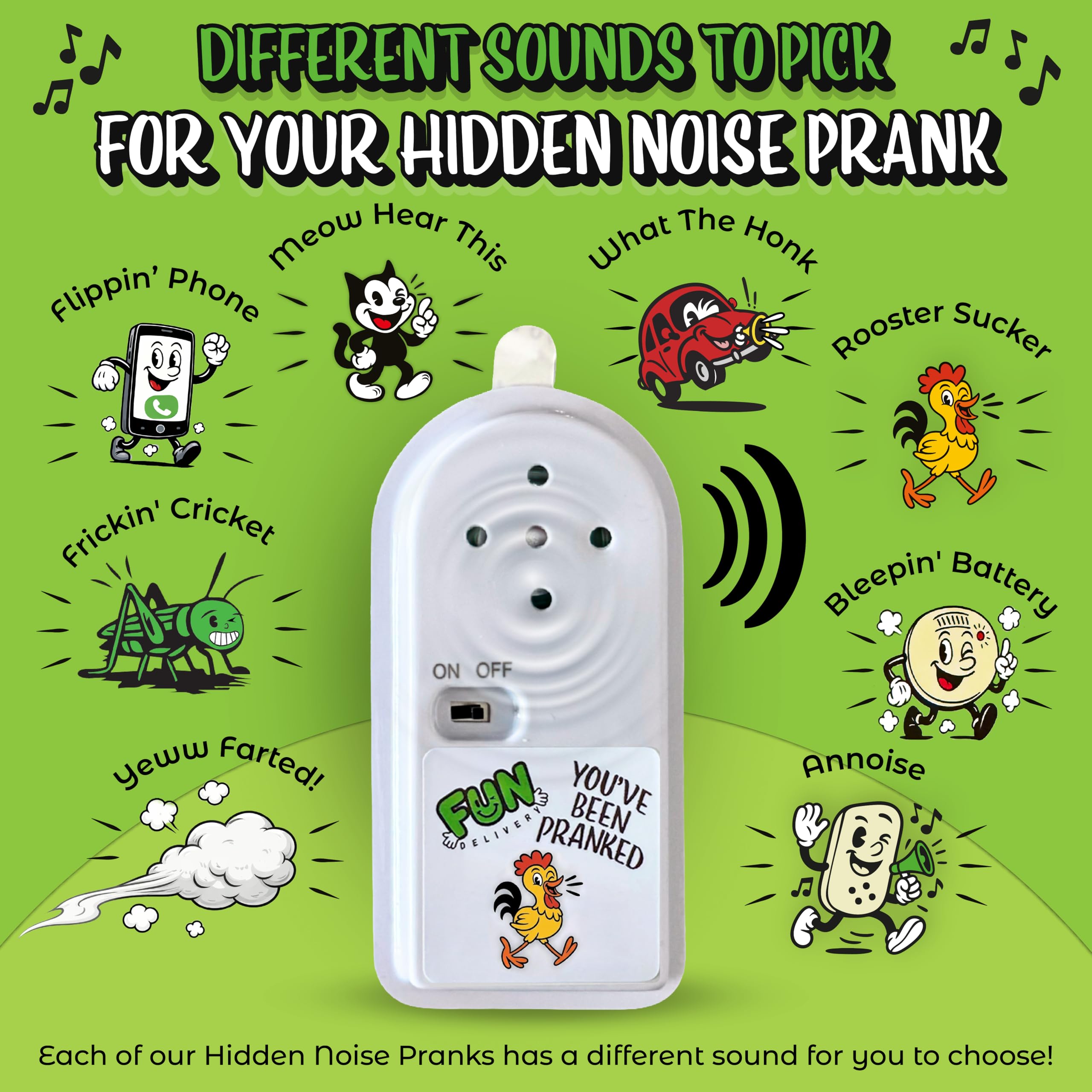 FUN delivery Hidden Rooster Prank Device – Realistic Crow Sound, Ten-Minute Intervals, Adhesive Backing