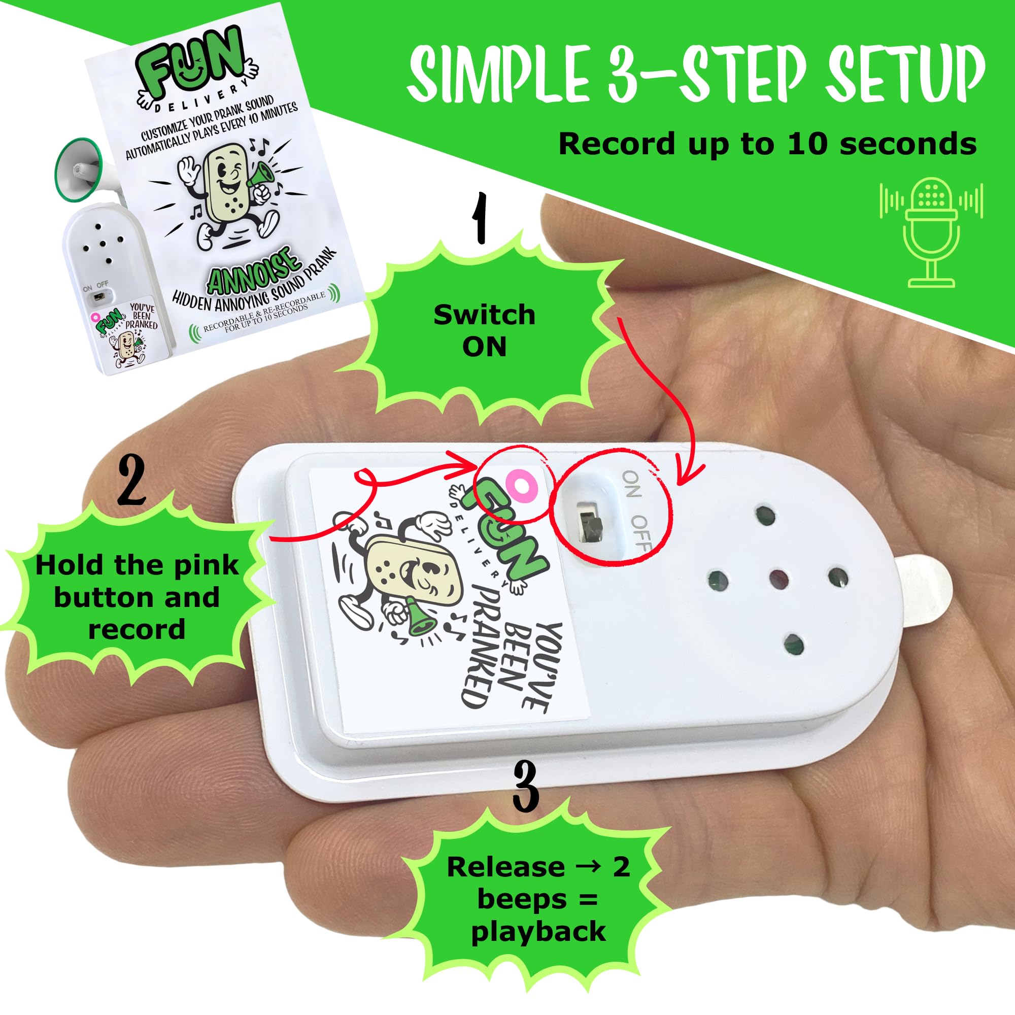 FUN delivery Recordable Prank Device – Hide Your Own Sound for Stealth Pranks