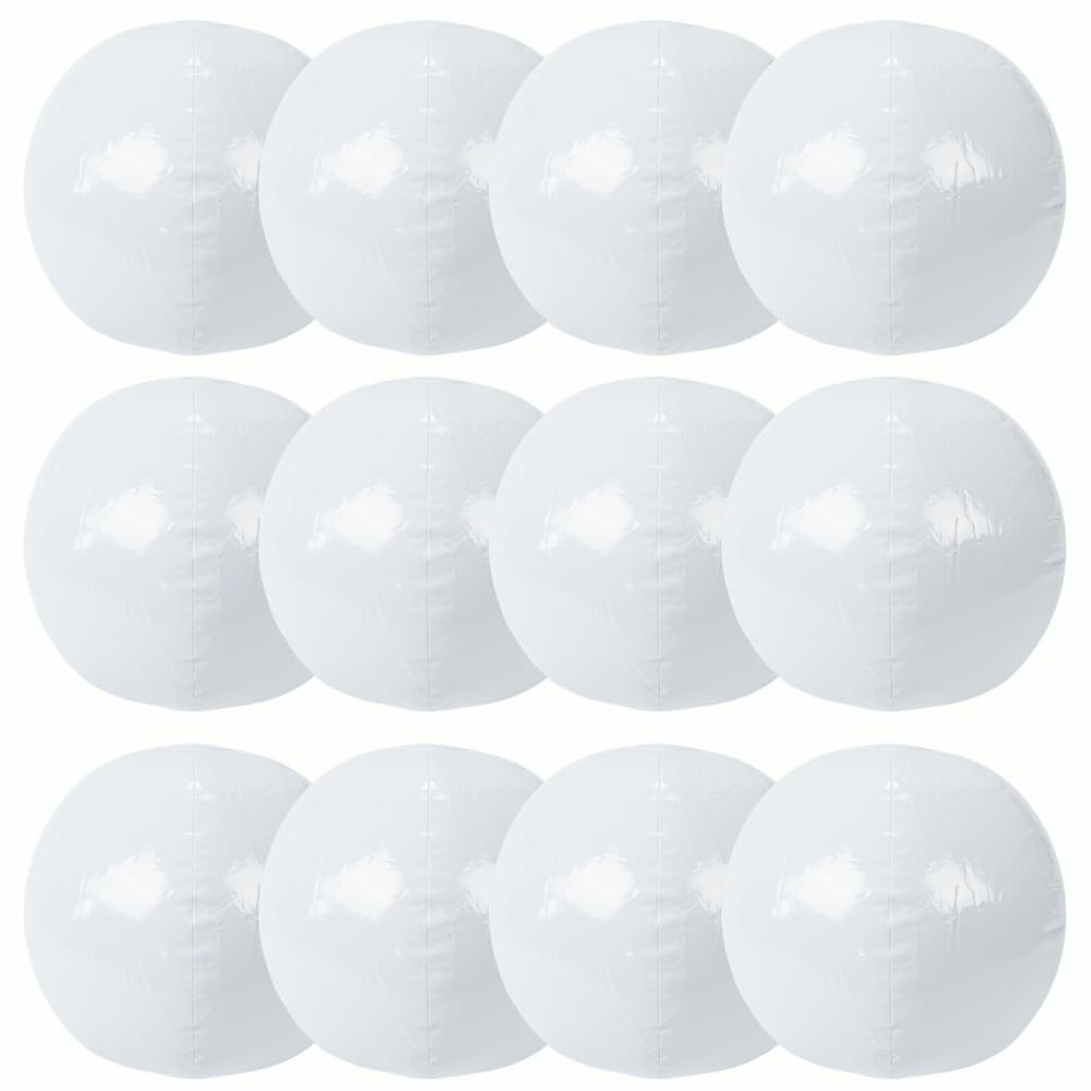 Fun Express 11-Inch White Beach Balls (Set of 12) for Pool Parties and Summer Fun