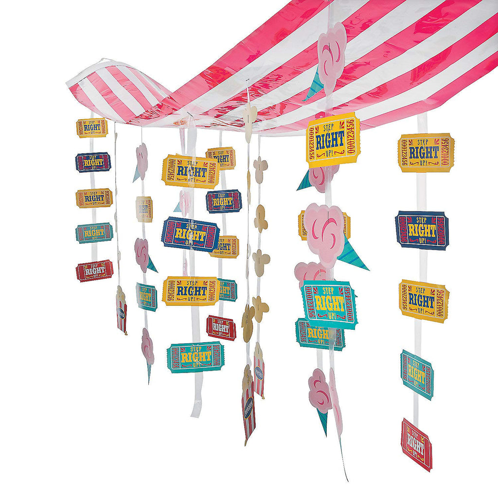 Fun Express Carnival Hanging Ceiling Decoration - 12 ft x 32 in - Red, White, Pink - Party Banner