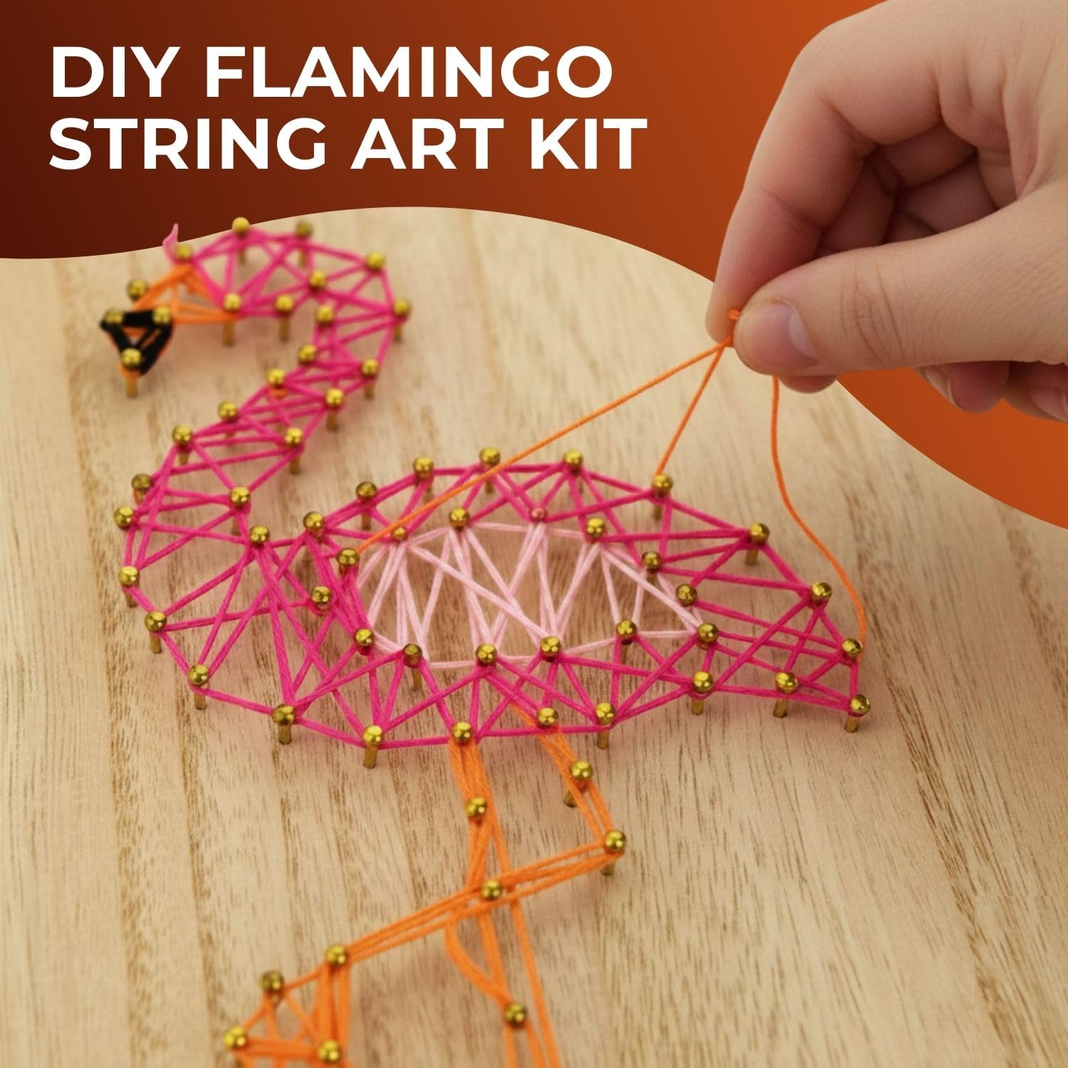 Fun Express DIY Flamingo String Art Kit - Wood Base, Hardware & 4 Colors of String for Kids and Adults