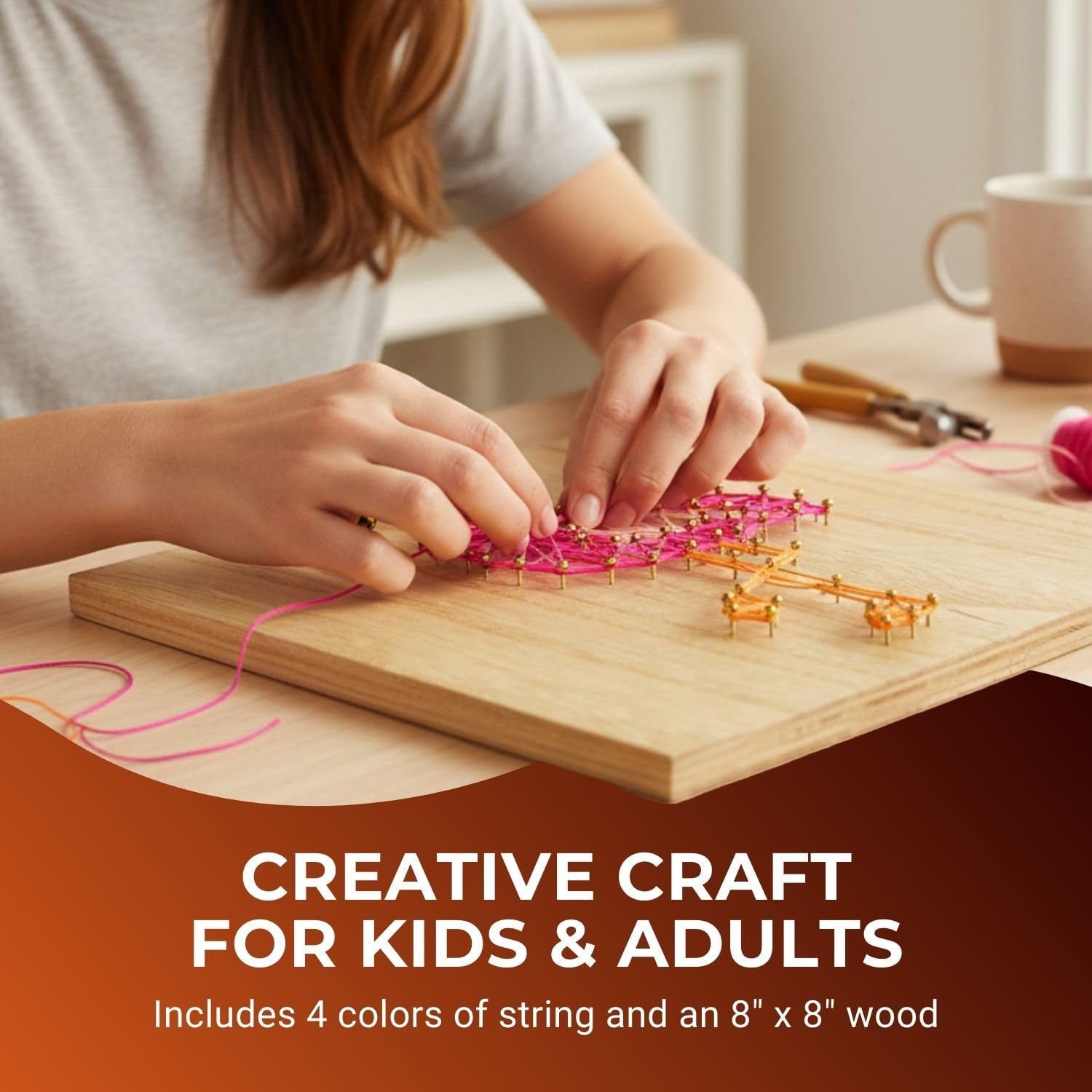 Fun Express DIY Flamingo String Art Kit - Wood Base, Hardware & 4 Colors of String for Kids and Adults