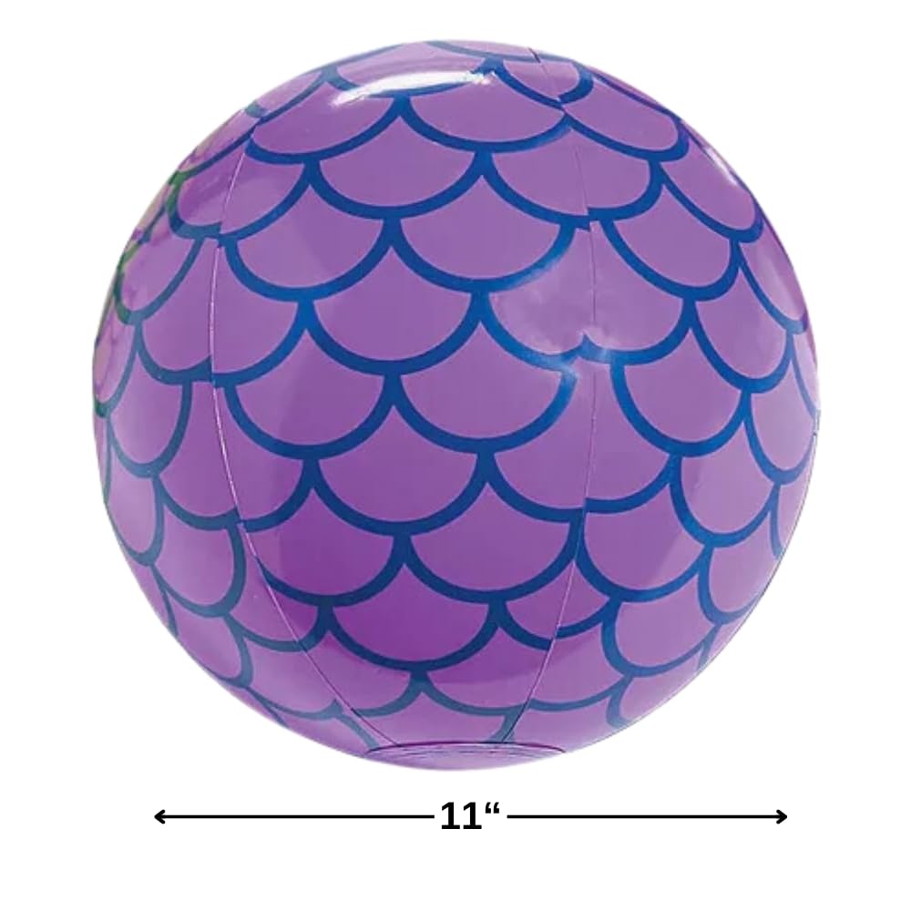 Fun Express Mermaid Beach Balls - 12 Pack, 11 Inch Inflatable Pool Toys, Assorted Colors