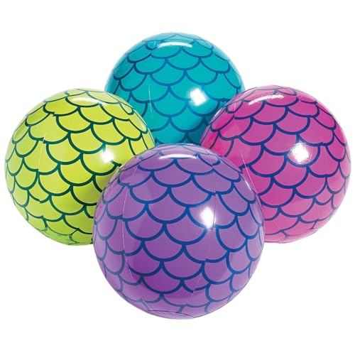 Fun Express Mermaid Beach Balls - 12 Pack, 11 Inch Inflatable Pool Toys, Assorted Colors