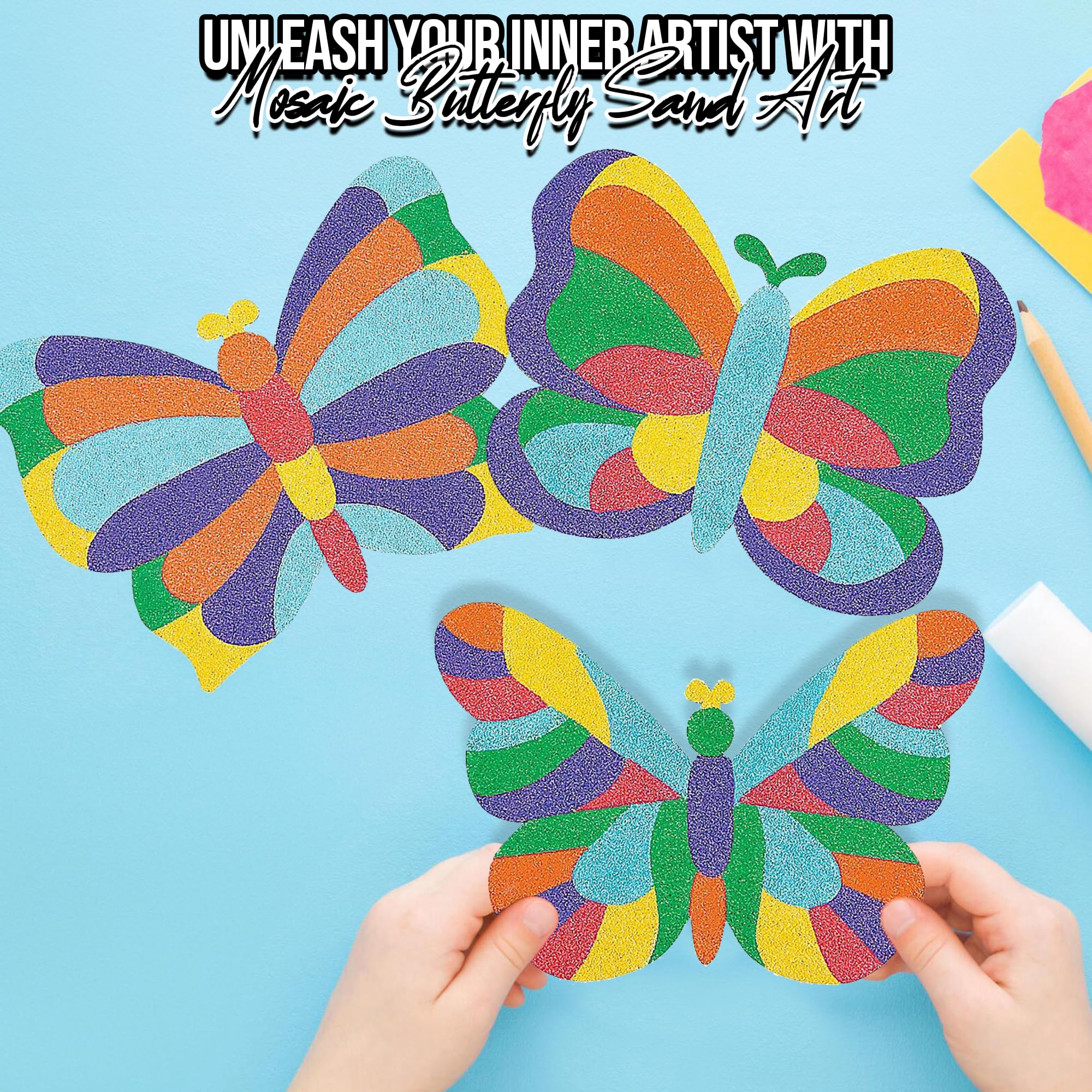 Fun Express Valentine Sand Art Butterfly Mosaic Kit - 12 Pictures for Kids Ages 4-8