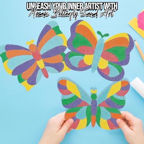 Fun Express Valentine Sand Art Butterfly Mosaic Kit - 12 Pictures for Kids Ages 4-8