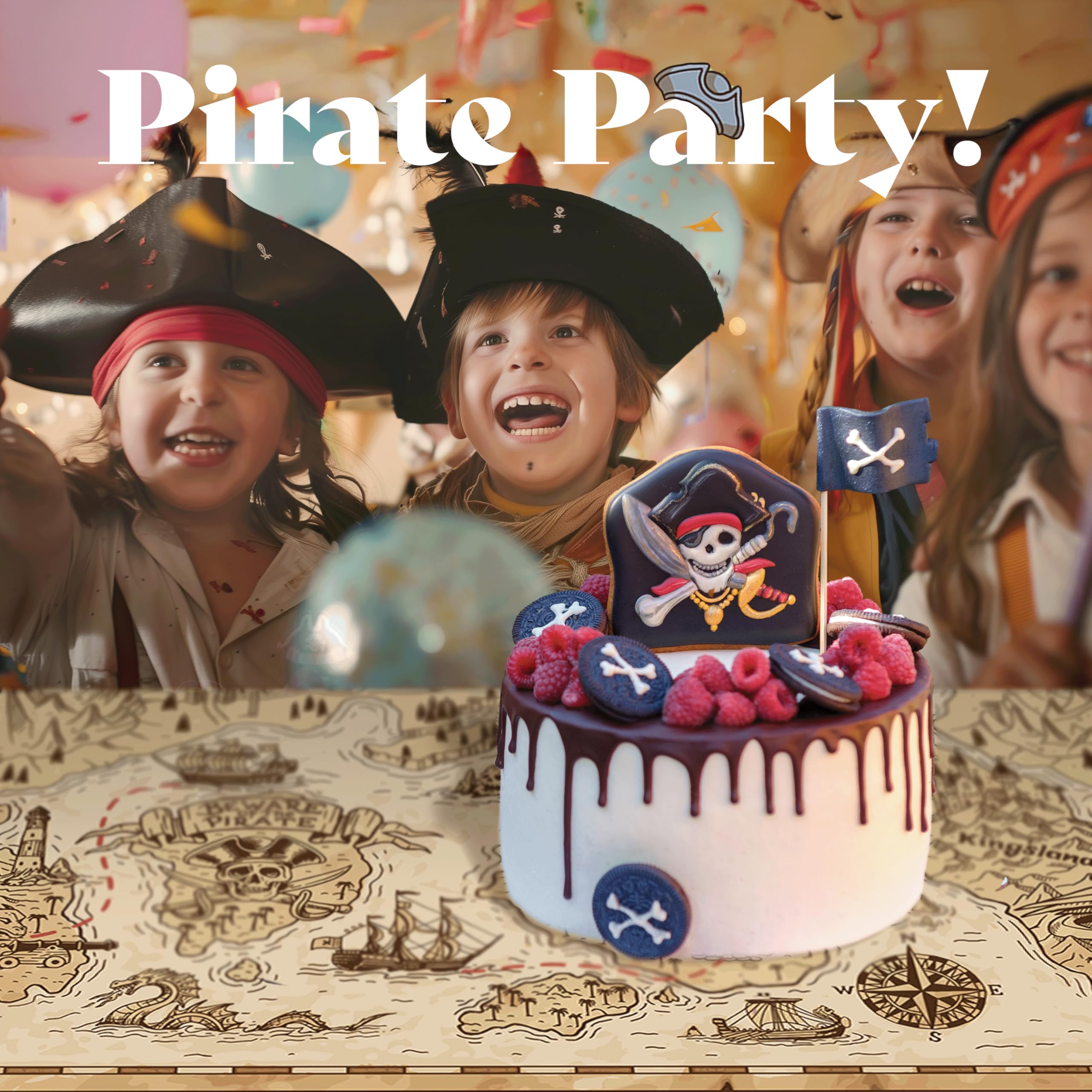 FUN RACCOON Vintage Treasure Map Plastic Tablecloths – 3-Pack Disposable Rectangle Table Covers for Pirate Themed Parties