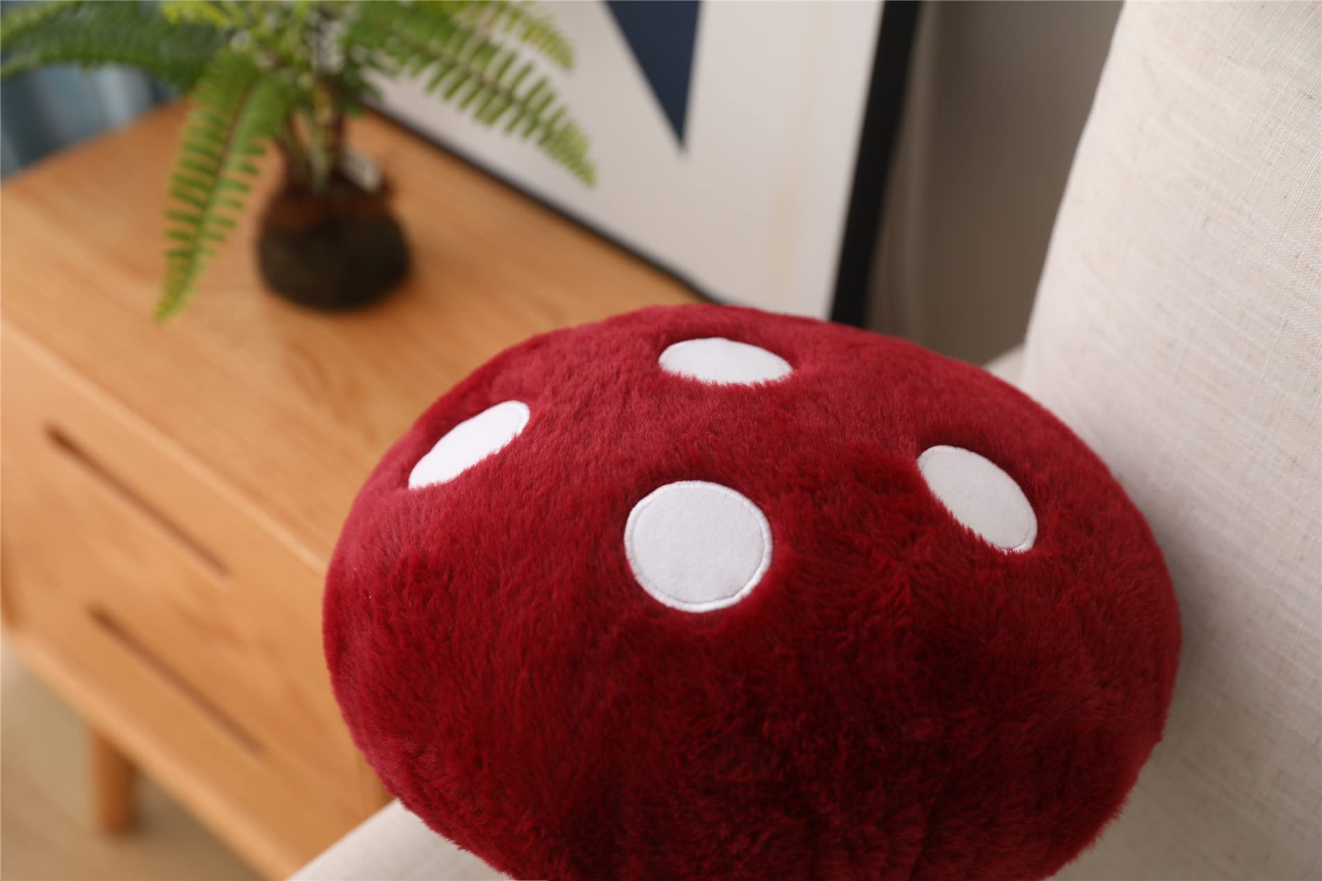 Fun Sunma Mushroom Plush Pillow – Cotton Throw Pillow, Red & White, 8/16/22 Inches