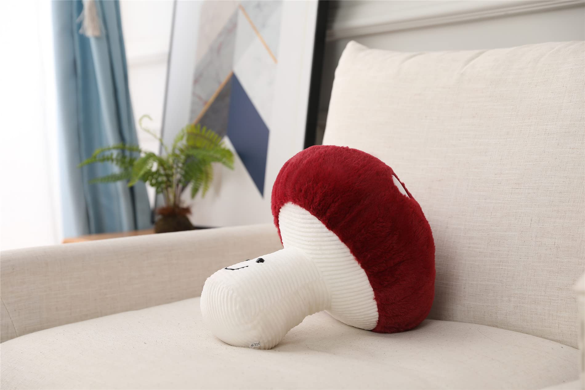 Fun Sunma Mushroom Plush Pillow – Cotton Throw Pillow, Red & White, 8/16/22 Inches