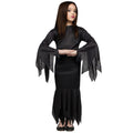 Fun World Girls Morticia Costume – Floor-Length Black Gown with Flowing Sleeves