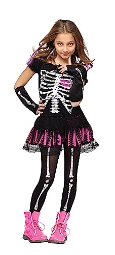 Fun World Girls Sally Skelly Skeleton Costume – Dress, Sleevelets & Tights (Size Medium 8-10)