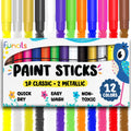 Funcils 12 Tempera Paint Sticks for Kids Ages 1-5 - Washable, Quick Dry, Non-Toxic with Metallic Gold & Silver