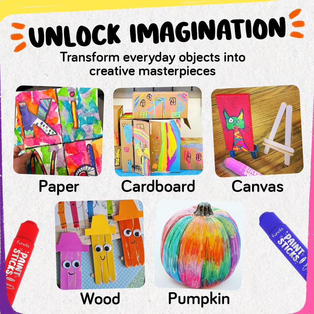 Funcils 12 Tempera Paint Sticks for Kids Ages 1-5 - Washable, Quick Dry, Non-Toxic with Metallic Gold & Silver