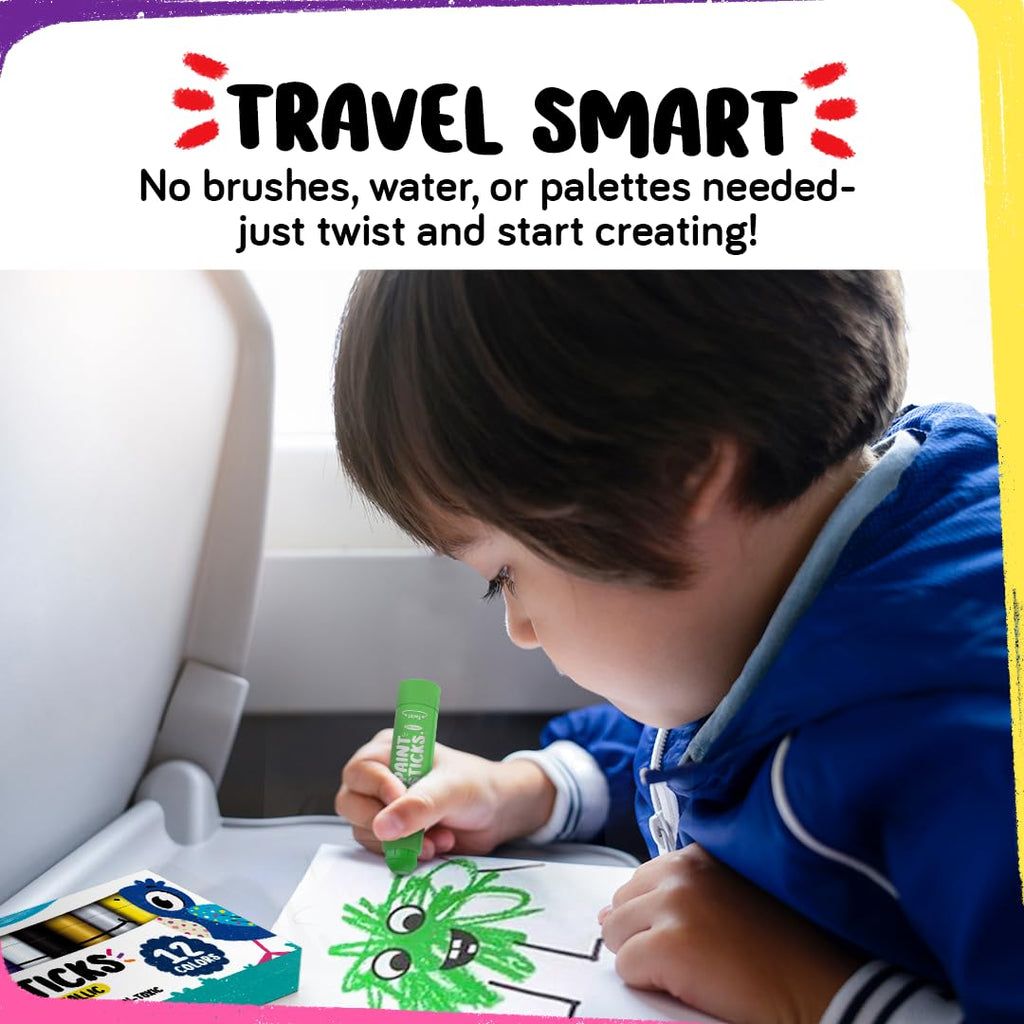 Funcils 12 Tempera Paint Sticks for Kids Ages 1-5 - Washable, Quick Dry, Non-Toxic with Metallic Gold & Silver