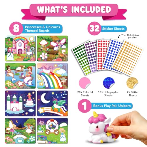 Funcils Dot Art Activity - Unicorn & Princess Sticker Kit, Mess-Free Toddler Craft, 3000+ Stickers, Ages 3-7