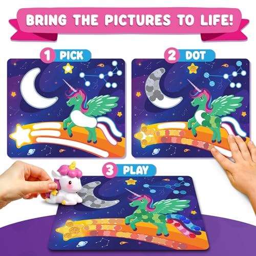 Funcils Dot Art Activity - Unicorn & Princess Sticker Kit, Mess-Free Toddler Craft, 3000+ Stickers, Ages 3-7