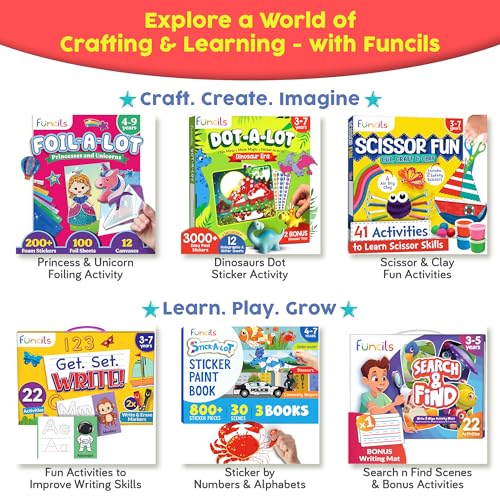 Funcils Dot Art Activity - Unicorn & Princess Sticker Kit, Mess-Free Toddler Craft, 3000+ Stickers, Ages 3-7