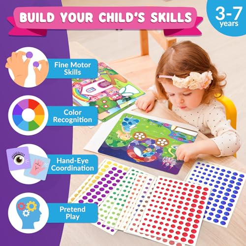 Funcils Dot Art Activity - Unicorn & Princess Sticker Kit, Mess-Free Toddler Craft, 3000+ Stickers, Ages 3-7