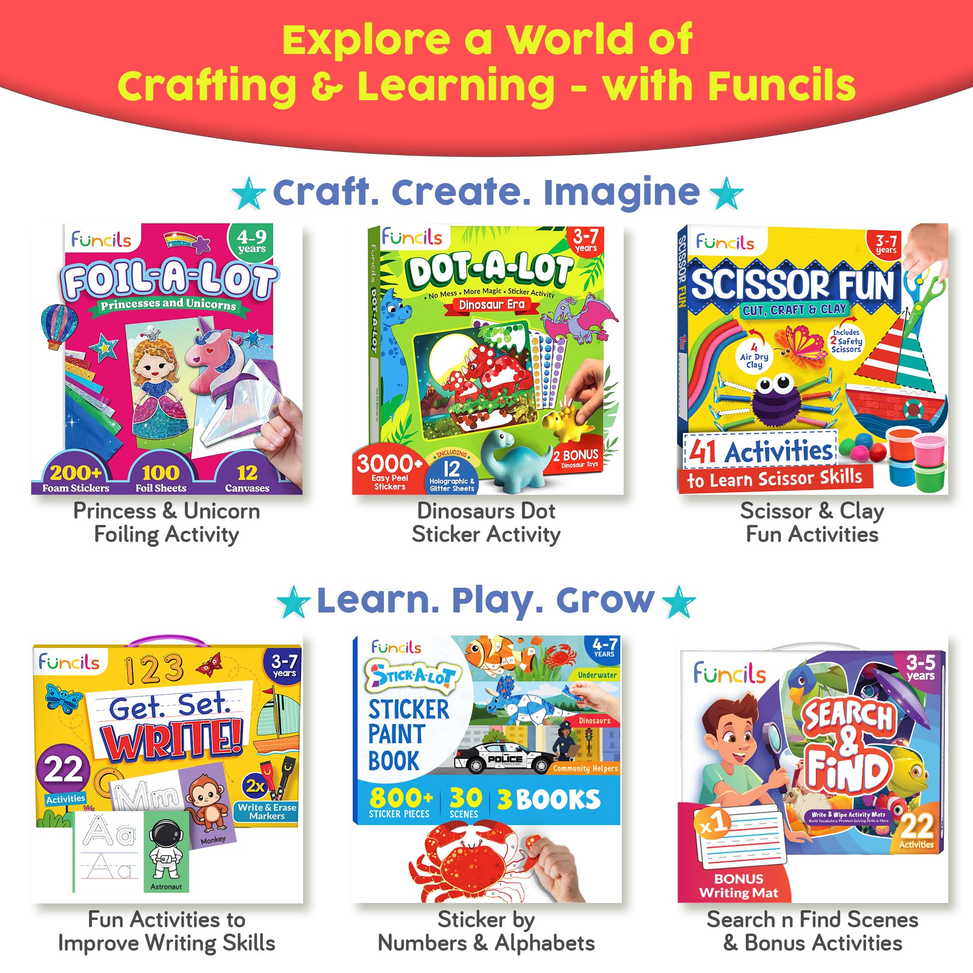 Funcils Dot Art Activity - Unicorn & Princess Sticker Kit, Mess-Free Toddler Craft, 3000+ Stickers, Ages 3-7