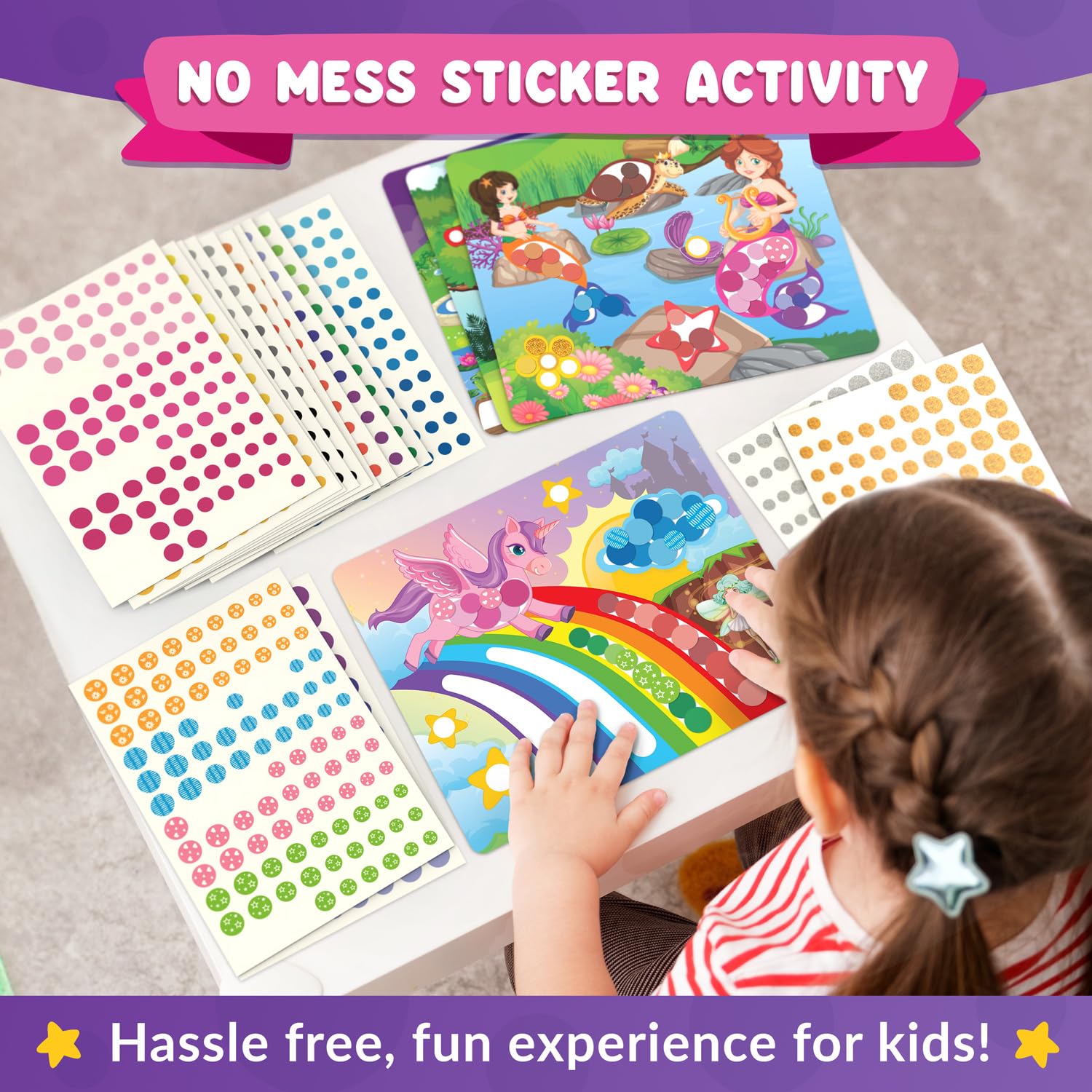 Funcils Dot Art Activity - Unicorn & Princess Sticker Kit, Mess-Free Toddler Craft, 3000+ Stickers, Ages 3-7