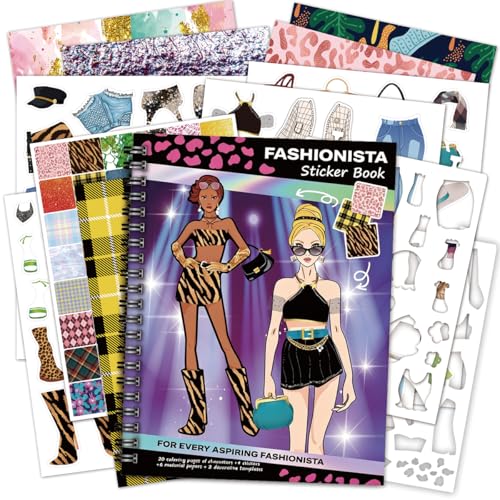 FUNCLASS Sticker Dress Up Book for Girls Ages 4-8 – Fashionista Coloring & Activity Book with 20 Pages and 4 Sticker Sheets