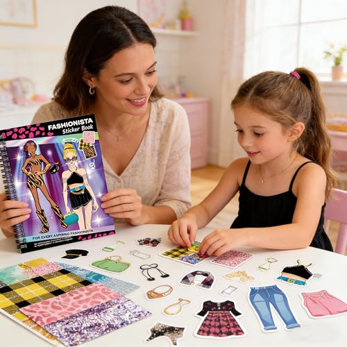 FUNCLASS Sticker Dress Up Book for Girls Ages 4-8 – Fashionista Coloring & Activity Book with 20 Pages and 4 Sticker Sheets