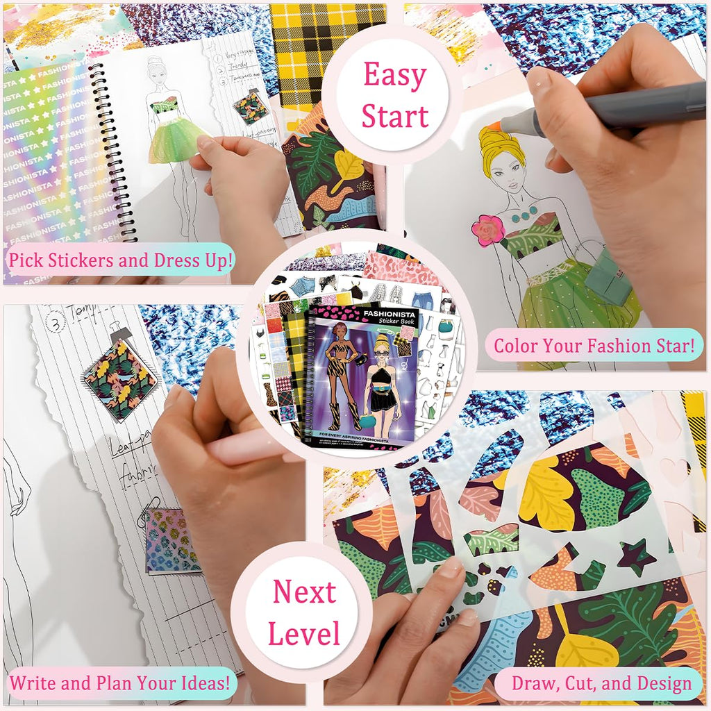 FUNCLASS Sticker Dress Up Book for Girls Ages 4-8 – Fashionista Coloring & Activity Book with 20 Pages and 4 Sticker Sheets
