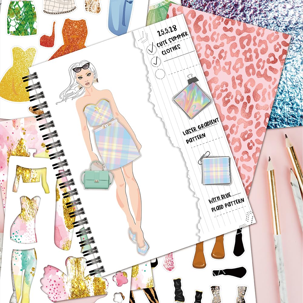 FUNCLASS Sticker Dress Up Book for Girls Ages 4-8 – Fashionista Coloring & Activity Book with 20 Pages and 4 Sticker Sheets