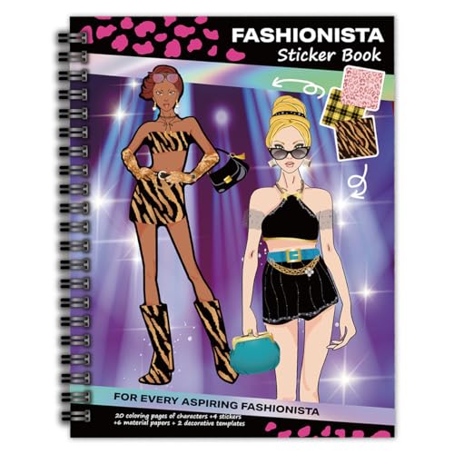 FUNCLASS Sticker Dress Up Book for Girls Ages 4-8 – Fashionista Coloring & Activity Book with 20 Pages and 4 Sticker Sheets