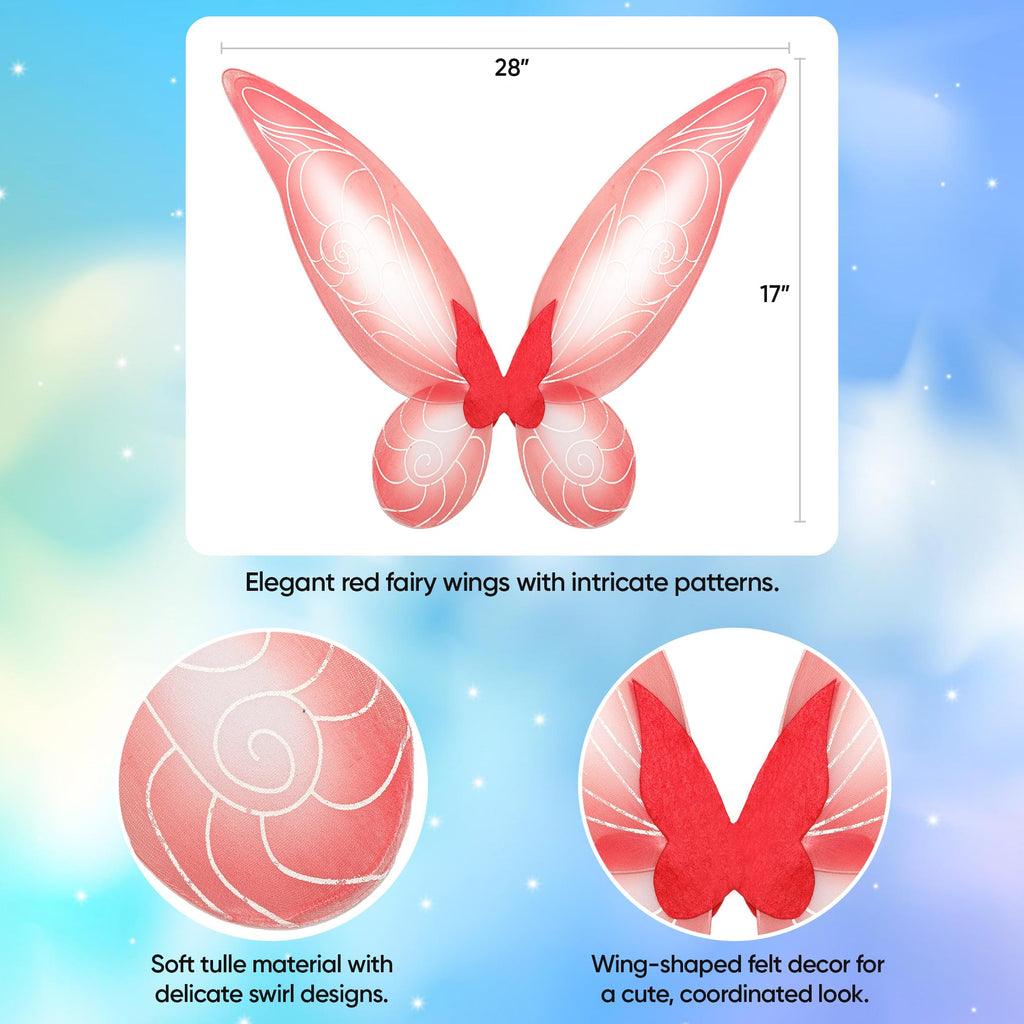 Funcredible Fairy Costume Set: Red Wings, Flower Crown & Chunky Glitter