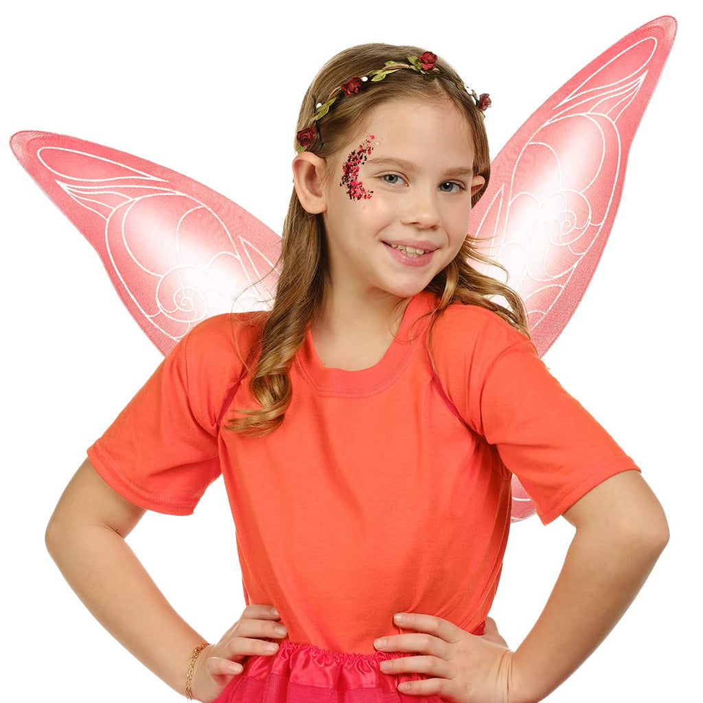 Funcredible Fairy Costume Set: Red Wings, Flower Crown & Chunky Glitter