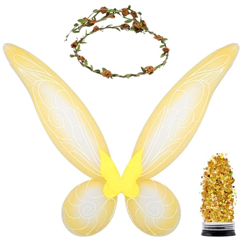 Funcredible Fairy Wings, Crown & Glitter Set - Women's Fairy Costume Accessories for Halloween