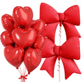 FunHot 10-Pack Red Heart & Bow Foil Balloons - 18" Hearts + 38" Bow for Wedding, Valentine's, Party Decor