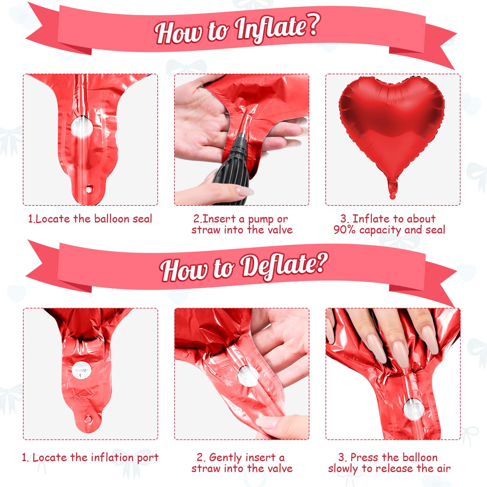 FunHot 10-Pack Red Heart & Bow Foil Balloons - 18" Hearts + 38" Bow for Wedding, Valentine's, Party Decor