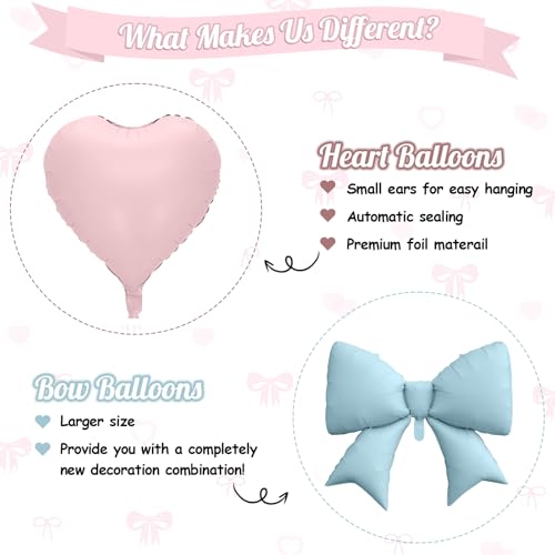 FunHot 10Pcs Pink Blue Heart & Foil Bow Balloon Set – 18 Inch Hearts & 38 Inch Bows for Party Décor