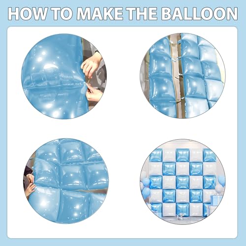 FunHot 25-Piece Pearl Blue & White Square Foil Balloon Wall Kit - 19 Inch Double Sided Chrome Balloons for Party Decor