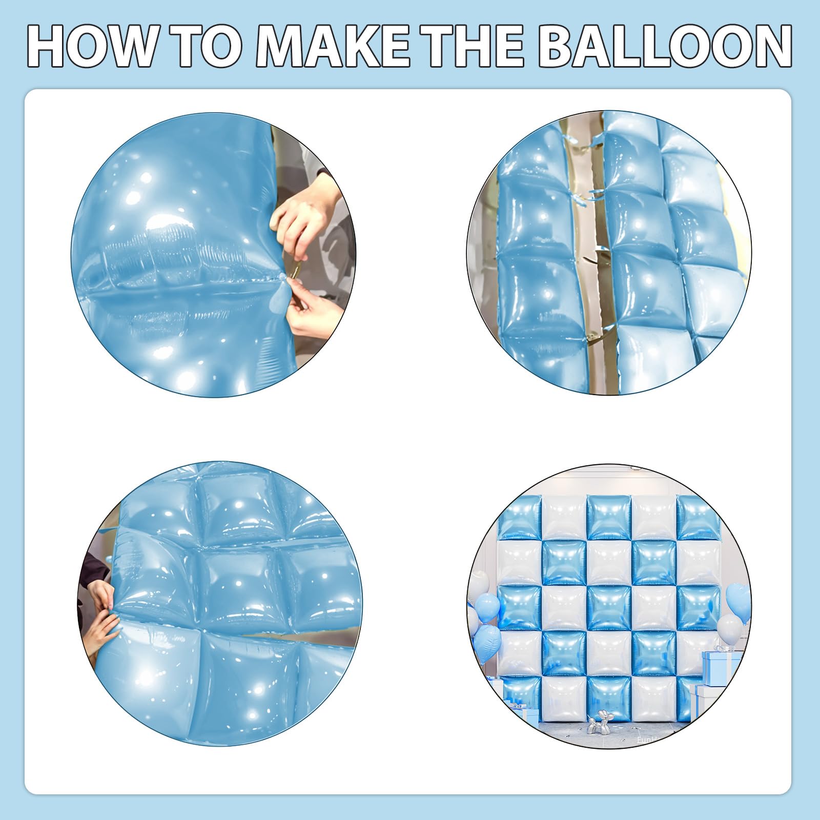 FunHot 25-Piece Pearl Blue & White Square Foil Balloon Wall Kit - 19 Inch Double Sided Chrome Balloons for Party Decor