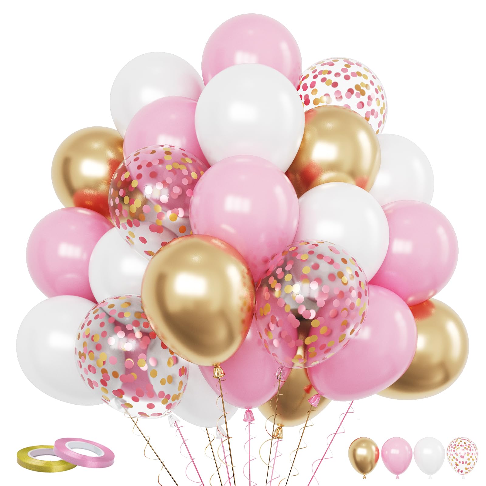 FunHot 60-Piece Rose Gold & Gold Confetti Balloons – 12-Inch Latex for Birthday, Baby Shower, Wedding Decor
