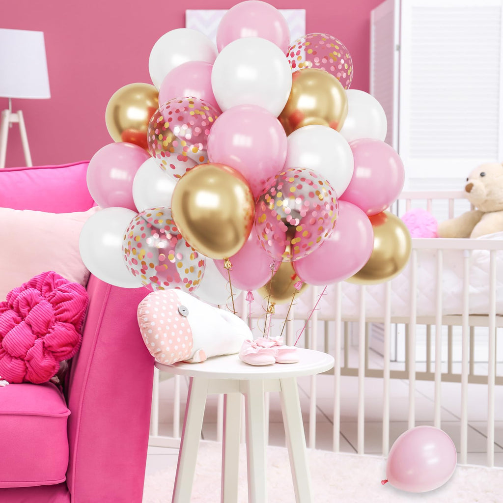 FunHot 60-Piece Rose Gold & Gold Confetti Balloons – 12-Inch Latex for Birthday, Baby Shower, Wedding Decor