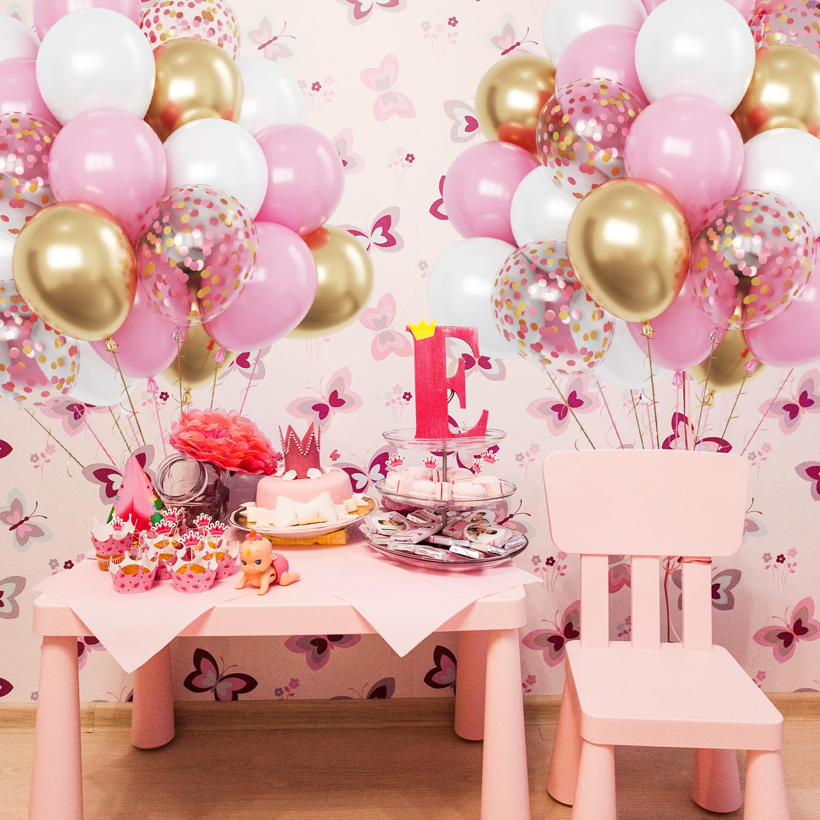 FunHot 60-Piece Rose Gold & Gold Confetti Balloons – 12-Inch Latex for Birthday, Baby Shower, Wedding Decor