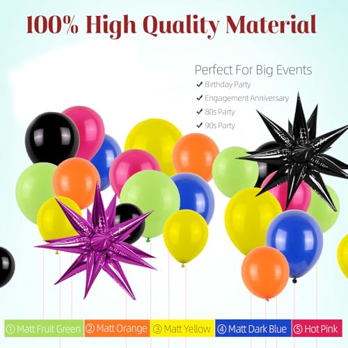 FunHot 90s 80s Balloon Garland Arch Kit - Retro Theme Party Decor with Star Foil and Dice Balloons