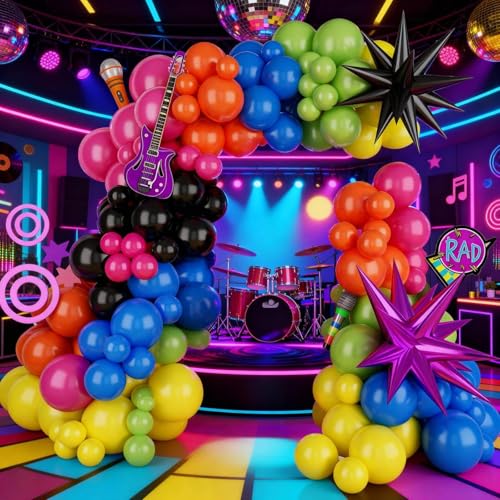 FunHot 90s 80s Balloon Garland Arch Kit - Retro Theme Party Decor with Star Foil and Dice Balloons