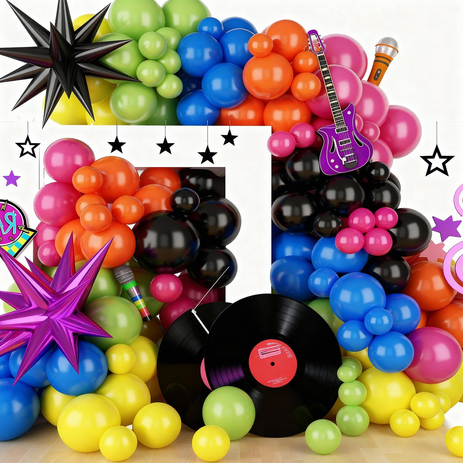 FunHot 90s 80s Balloon Garland Arch Kit - Retro Theme Party Decor with Star Foil and Dice Balloons