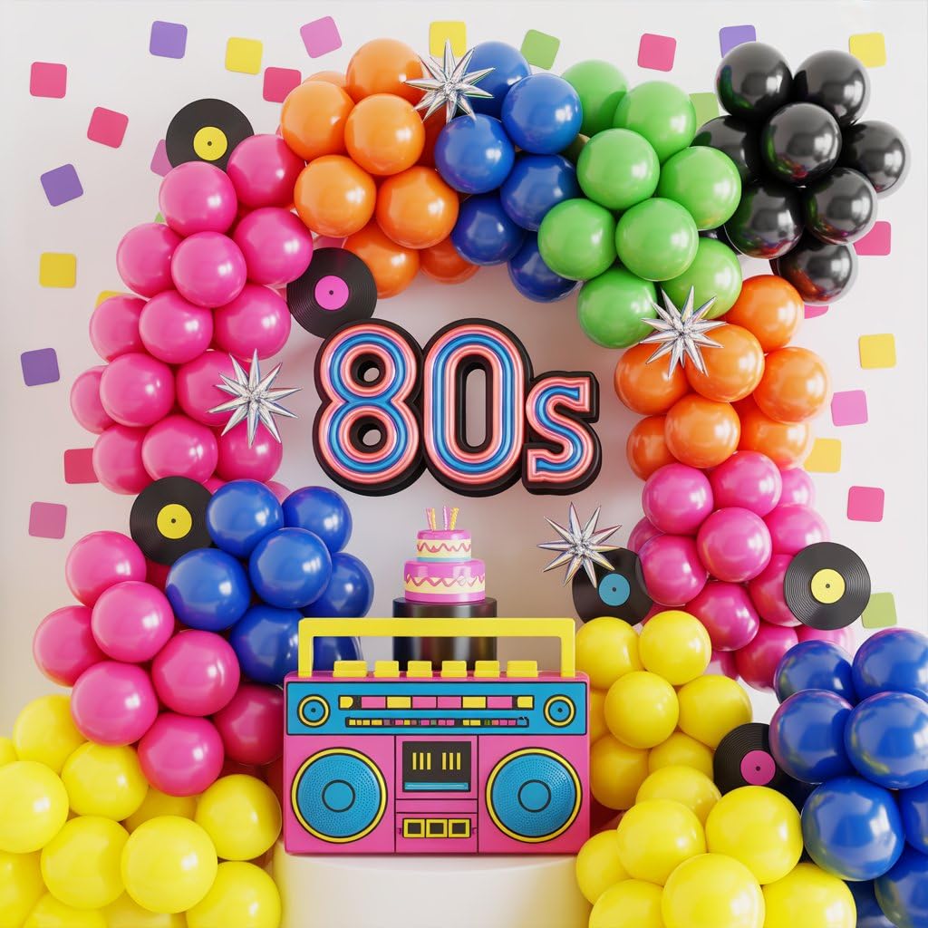 FunHot 90s 80s Balloon Garland Arch Kit - Retro Theme Party Decor with Star Foil and Dice Balloons