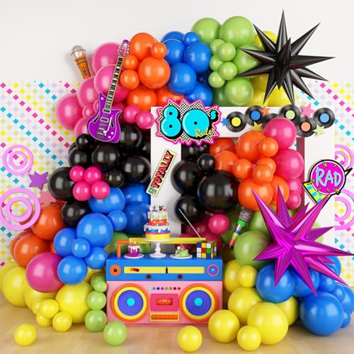 FunHot 90s 80s Balloon Garland Arch Kit - Retro Theme Party Decor with Star Foil and Dice Balloons