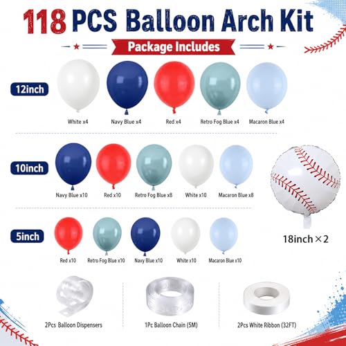 FunHot Baseball Balloon Arch Garland Kit – Navy Blue, Red & White Balloons for Sports Themed Parties
